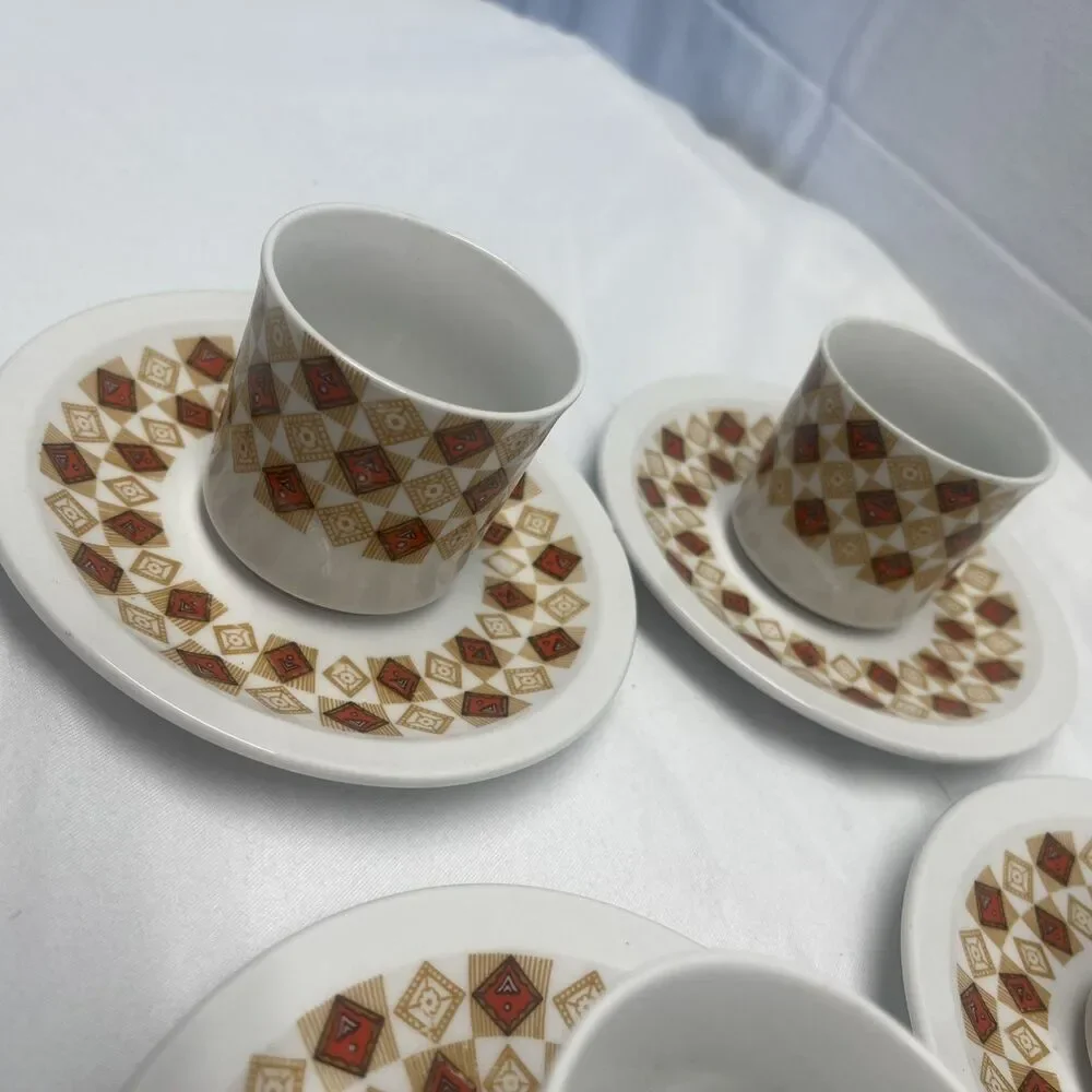 Vintage German Style Set Demitasses Porcelain Tea Espresso MCM Set 6 Cups Saucer
